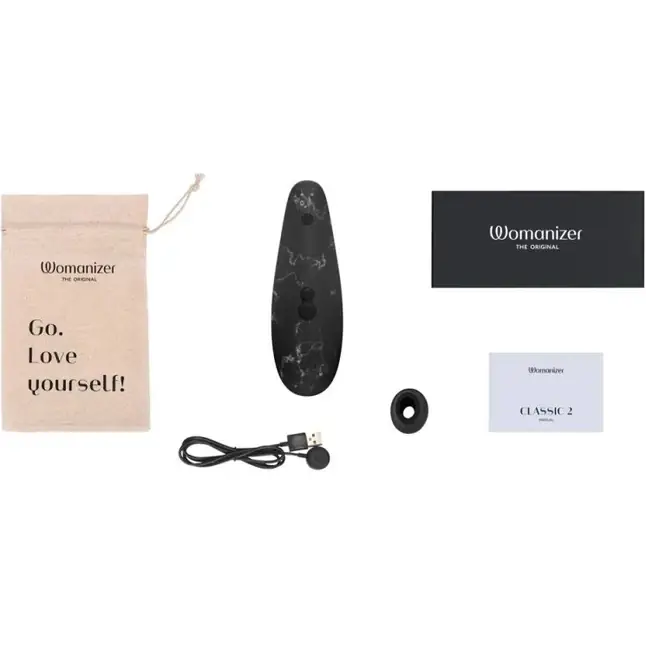 Черный бесконтактный клиторальный стимулятор Womanizer Marilyn Monroe Special Edition. Фотография 5.