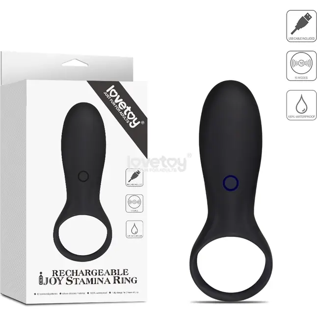 Черное эрекционное виброкольцо IJOY Rechargeable Stamina Ring