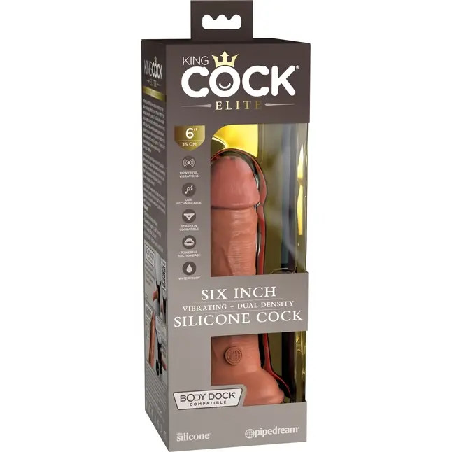 Фаллоимитатор цвета карамели 6 Vibrating Silicone Dual Density Cock - 17,8 см - King Cock Elite. Фотография 2.
