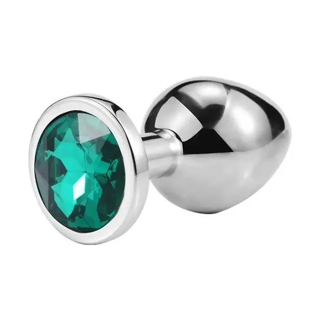 Серебристая анальная пробка iWonder c изумрудным кристаллом - 7,2 см