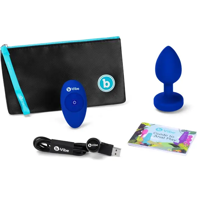 Синяя вибропробка Vibrating Jewel Plug L/XL - 11 см. Фотография 9.