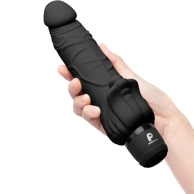 Черный вибратор-реалистик с клиторальными лепестками 7 Realistic Vibrator - 21,5 см. Фотография 2.