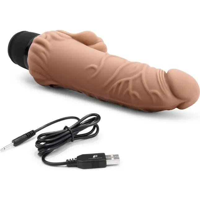 Кофейный вибратор-реалистик с клиторальными лепестками 7 Realistic Vibrator - 21,5 см. Фотография 3.