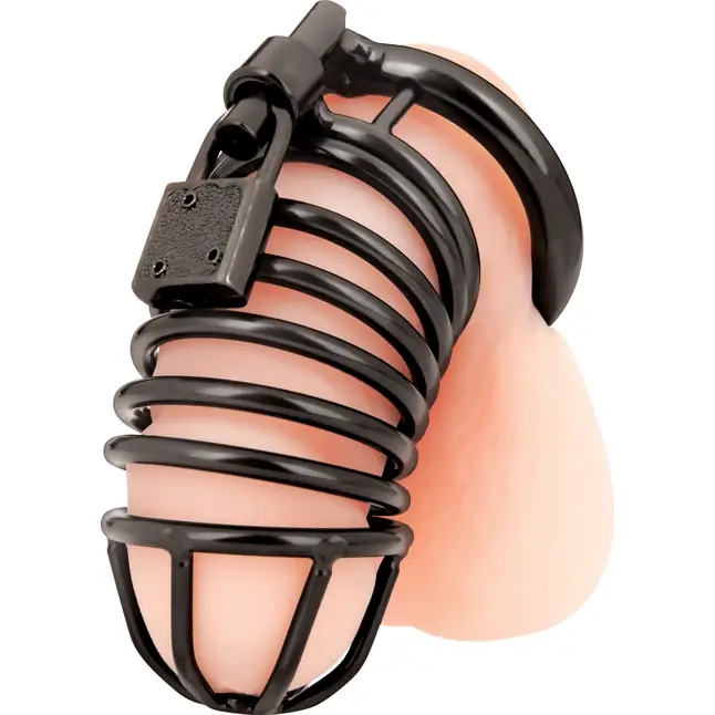 Черная металлическая клетка с замком Deluxe Chastity Cage
