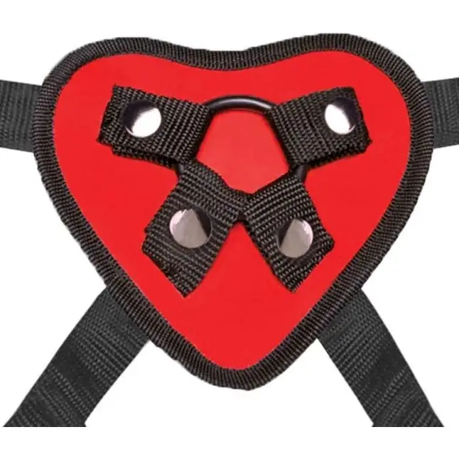 Красный поясной фаллоимитатор Red Heart Strap on Harness 5in Dildo Set - 12,25 см. Фотография 4.