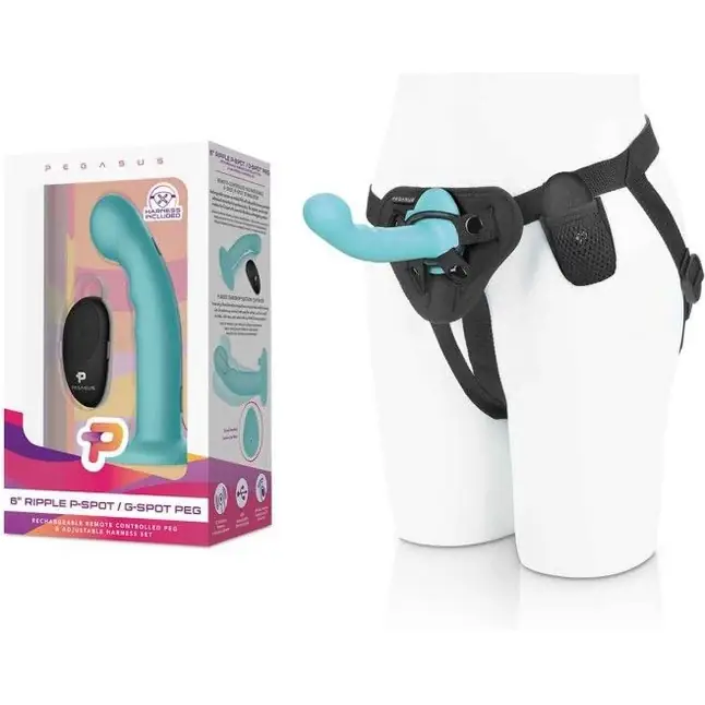 Голубая изогнутая насадка 6in Remote Control Ripple P-Spot G-Spot на черных трусиках - 16 см. Фотография 3.
