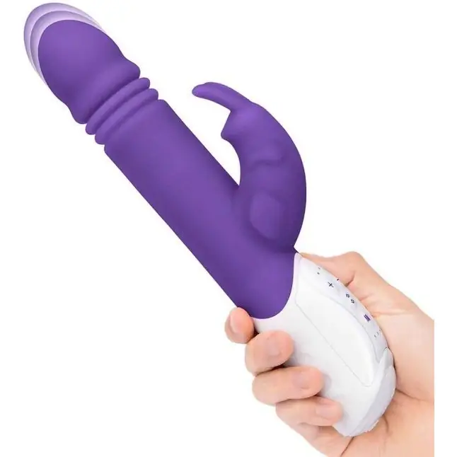 Фиолетовый пульсирующий вибромассажер G-Spot Thrusting Rabbit - 24 см. Фотография 3.