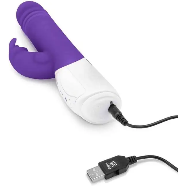 Фиолетовый пульсирующий вибромассажер G-Spot Thrusting Rabbit - 24 см. Фотография 5.