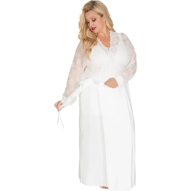 Роскошный пеньюар plus size в пол с кружевным верхом. Фотография 3.