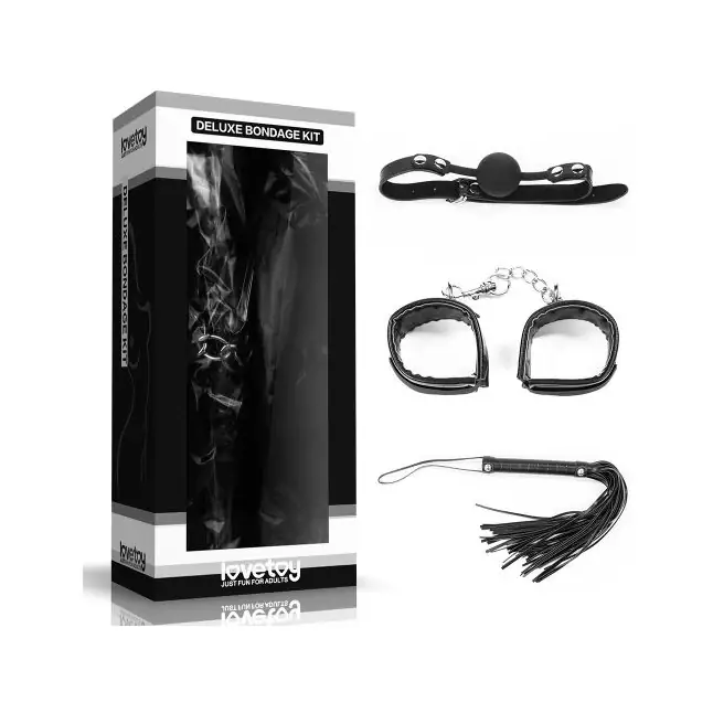 БДСМ-набор Deluxe Bondage Kit: наручники, плеть, кляп-шар