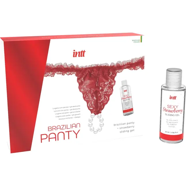 Красные трусики со стимулирующими бусинами и массажным гелем Sliding Gel Strawberry в комплекте. Фотография 4.