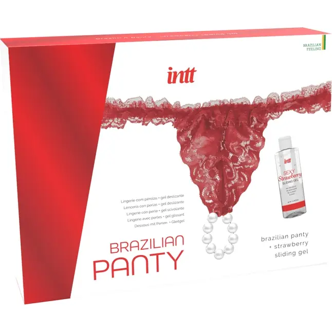 Красные трусики со стимулирующими бусинами и массажным гелем Sliding Gel Strawberry в комплекте