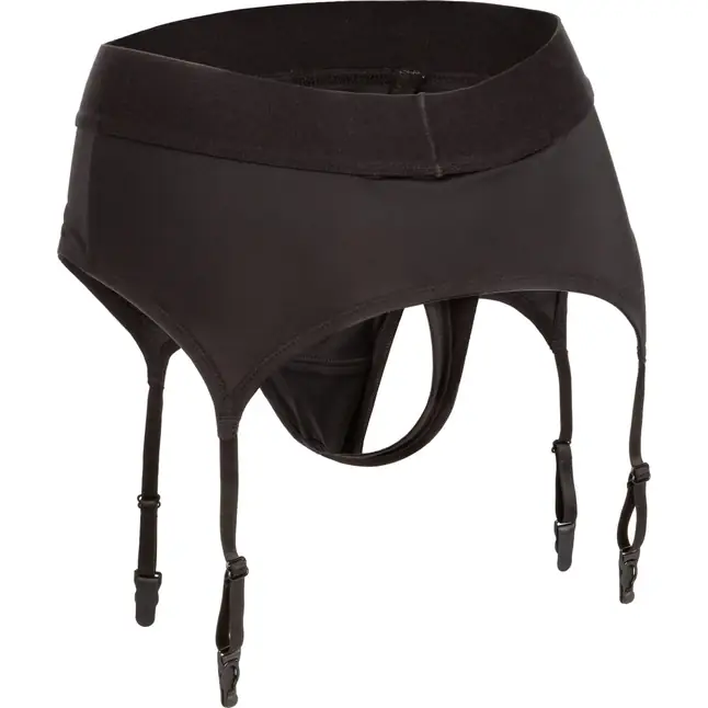 Черные трусики для страпона Thong with Garter размера S/M - Boundless. Фотография 2.