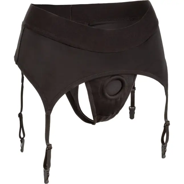 Черные трусики для страпона Thong with Garter размера S/M - Boundless