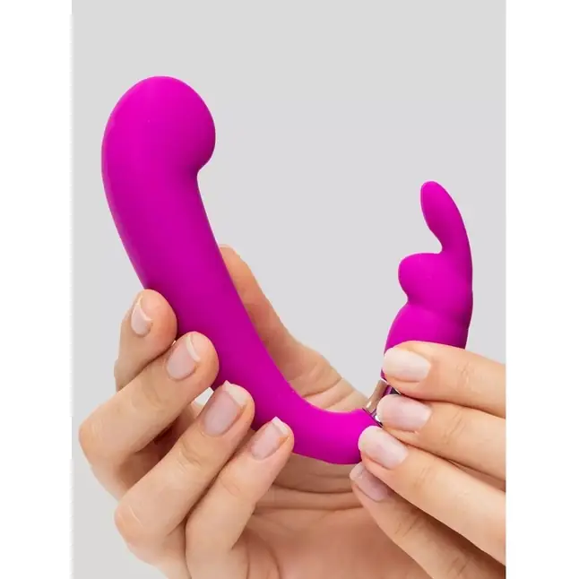 Лиловый вибратор Mini G-Spot Curve Vibe с клиторальным зайчиком. Фотография 6.