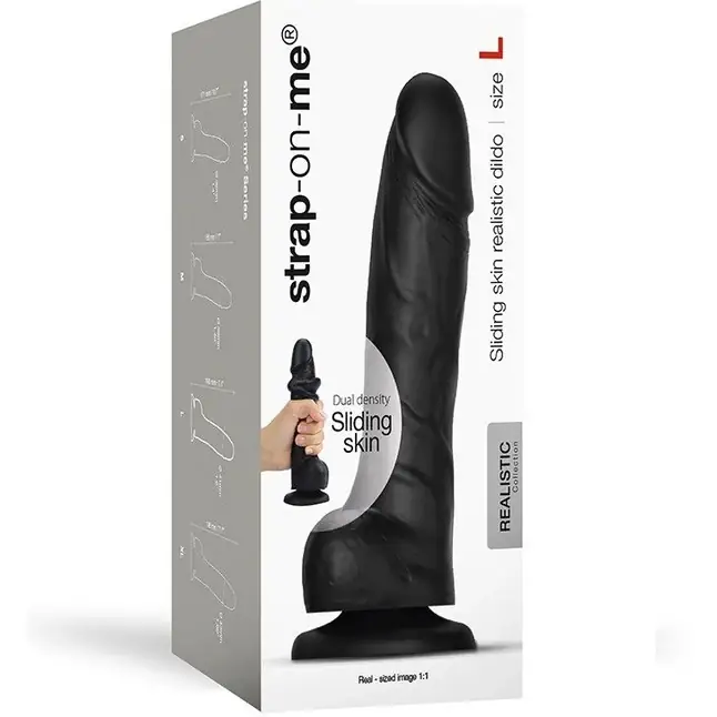 Черный фаллоимитатор Strap-On-Me Sliding Skin Realistic Dildo size L. Фотография 3.
