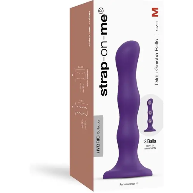 Фиолетовая насадка Strap-On-Me Dildo Geisha Balls size M. Фотография 3.