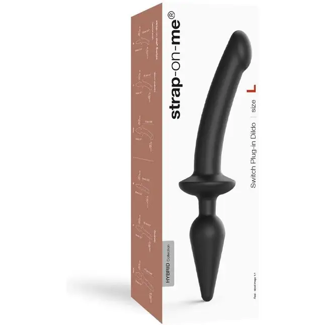 Черный двусторонний фаллоимитатор Strap-On-Me Dildo Plug-In Switch size S. Фотография 2.