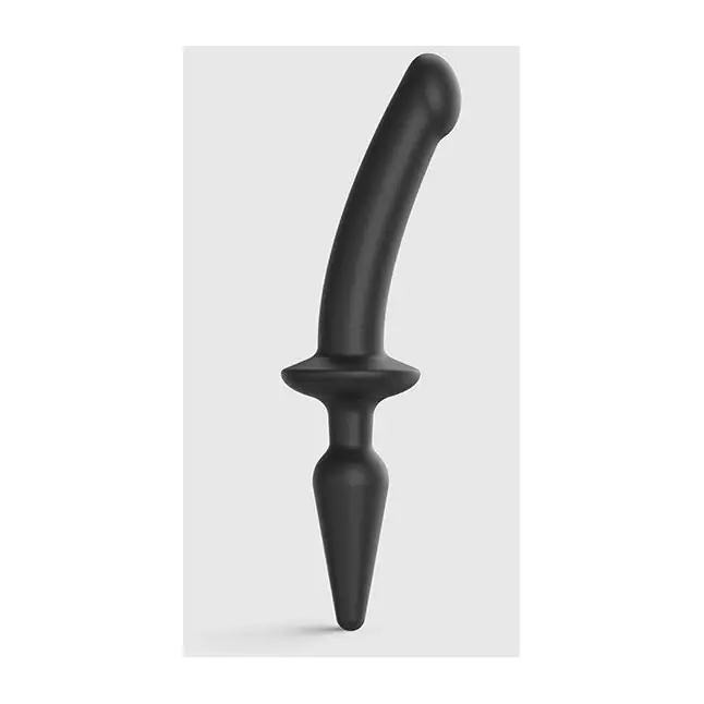 Черный двусторонний фаллоимитатор Strap-On-Me Dildo Plug-In Switch size S