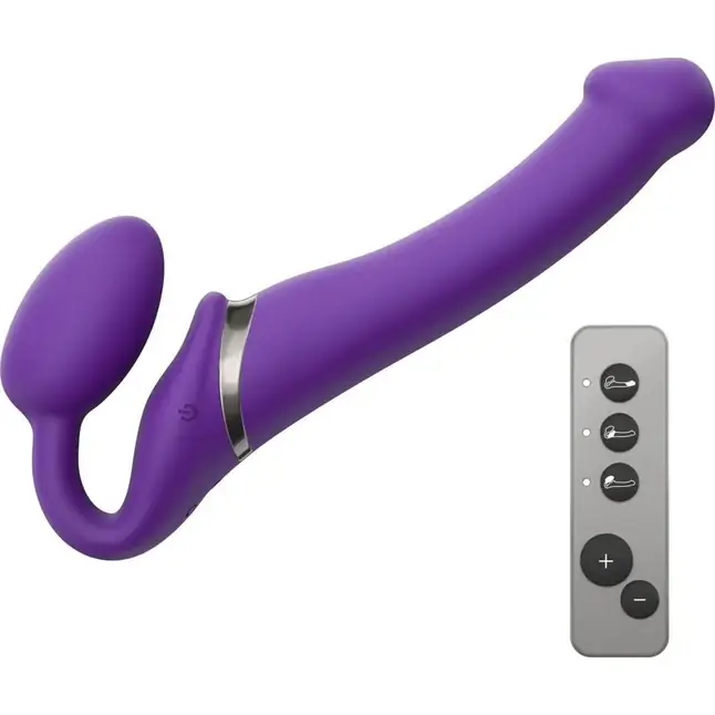 Фиолетовый безремневой вибрострапон Silicone Bendable Strap-On - size M. Фотография 3.