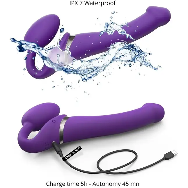 Фиолетовый безремневой вибрострапон Silicone Bendable Strap-On - size M. Фотография 4.
