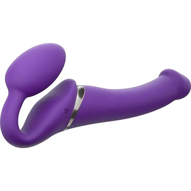 Фиолетовый безремневой вибрострапон Vibrating Bendable Strap-On - size L. Фотография 2.