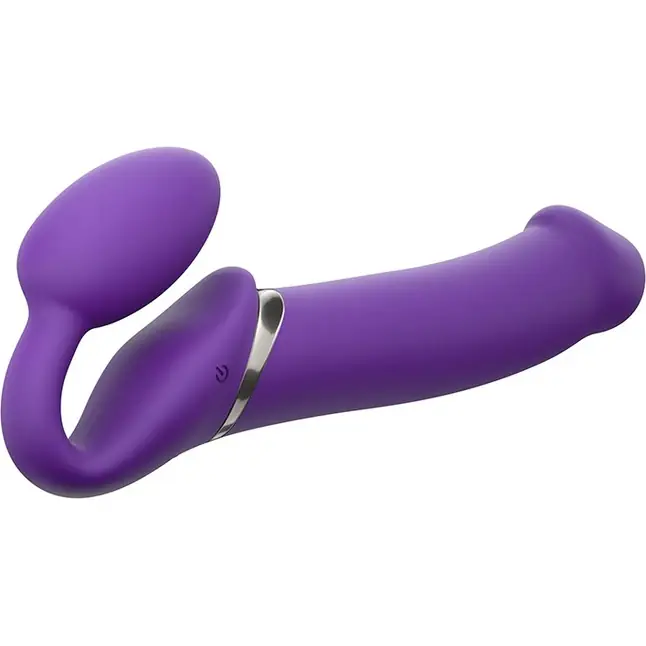 Фиолетовый безремневой вибрострапон Silicone Bendable Strap-On - size XL. Фотография 2.