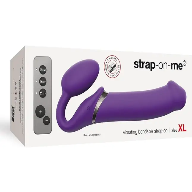 Фиолетовый безремневой вибрострапон Silicone Bendable Strap-On - size XL. Фотография 6.
