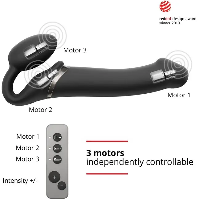 Черный безремневой вибрострапон Silicone Bendable Strap-On - size XL. Фотография 5.