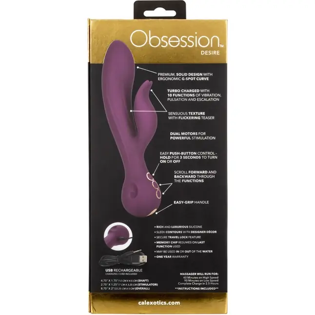 Фиолетовый вибратор-кролик Desire - 22,25 см - Obsession. Фотография 12.