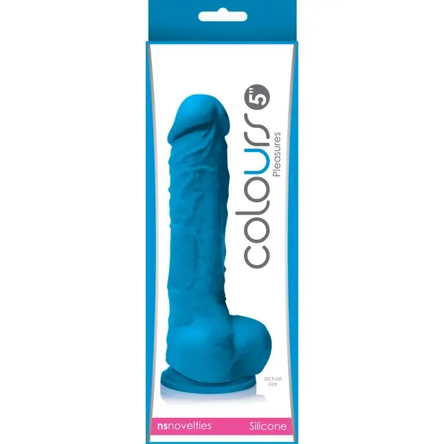 Голубой фаллоимитатор Colours Pleasures 5 Dildo на присоске - 17,8 см - Colours. Фотография 2.