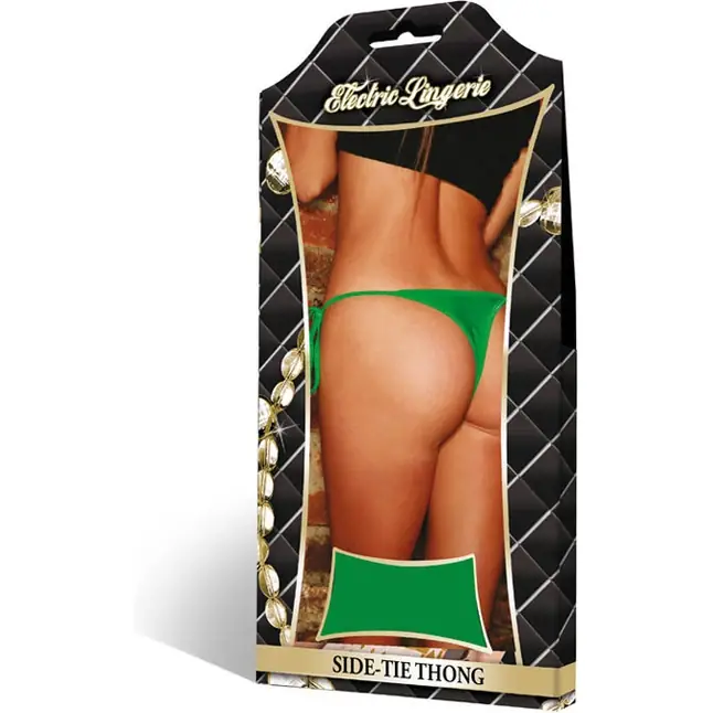 Неоновые стринги на завязках - Electric Clubwear. Фотография 4.