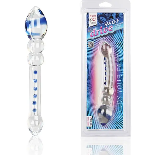 Двусторонний стеклянный фаллос с разными головками Sweet Drive - 22 см