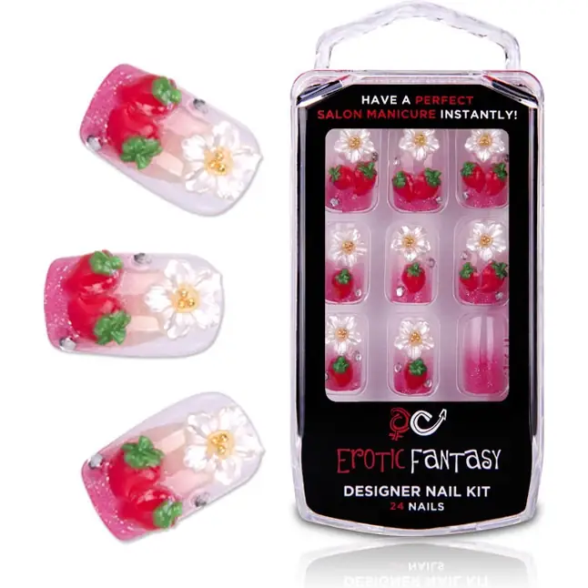 Акриловые типсы для маникюра с клубничками Californian Strawberry