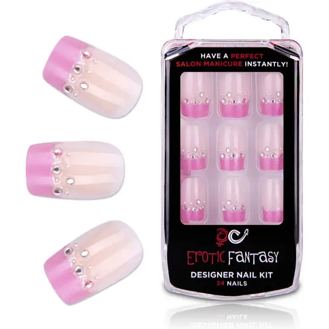 Аркиловые типсы для маникюра со стразами Pink French