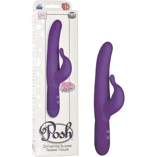 Фиолетовый водонепроницаемый силиконовый вибратор Posh 10-Function Silicone Teasing Tickler - 20 см - Posh. Фотография 2.
