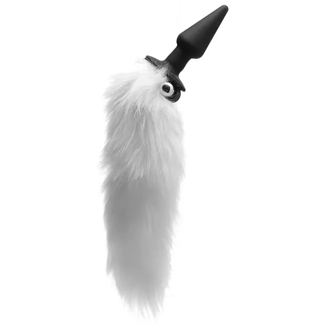 Анальный плуг с игривым пушистым хвостиком White Fox Tail Vibrating Butt Plug - 10 см - Frisky. Фотография 2.