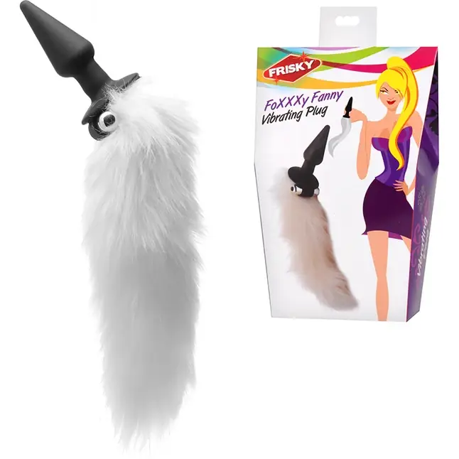 Анальный плуг с игривым пушистым хвостиком White Fox Tail Vibrating Butt Plug - 10 см - Frisky