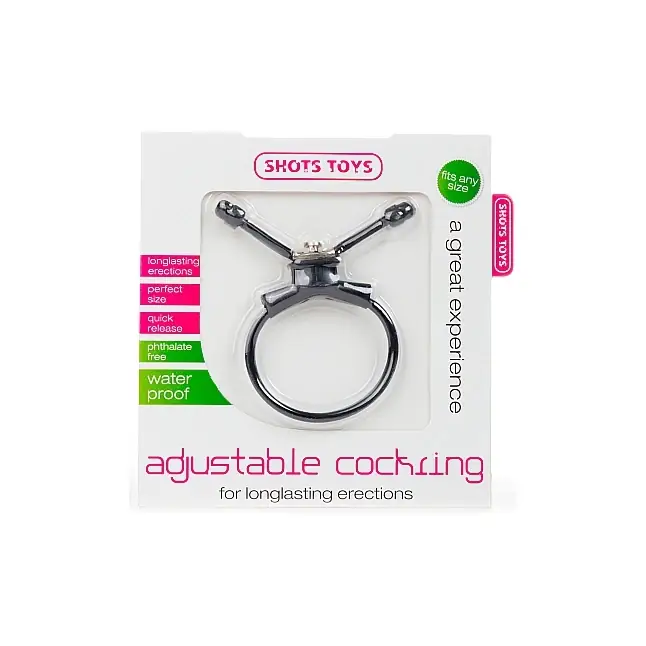 Черное утягивающее лассо Adjustable Cockring - Shots Toys. Фотография 2.