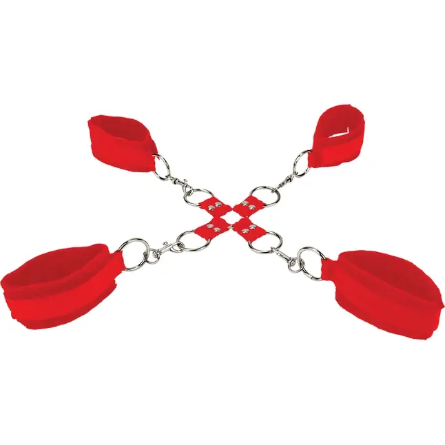 Красный комплект оков Velcro hand and leg cuffs - Ouch!