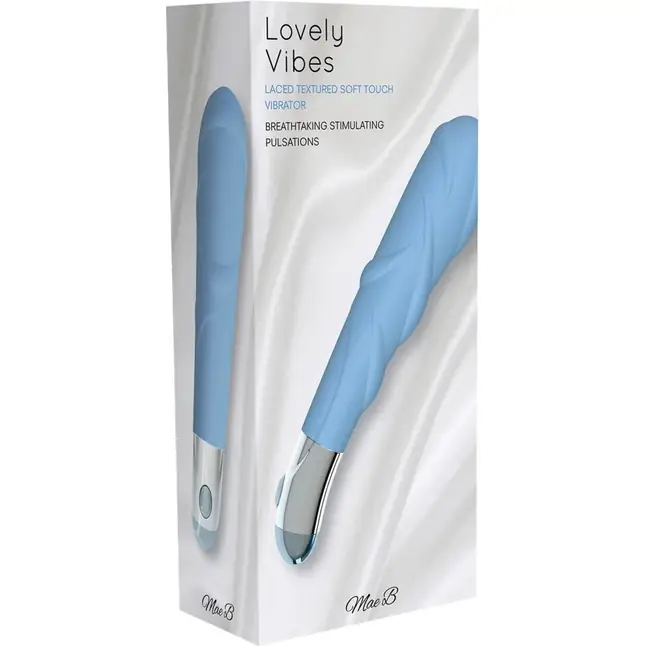 Голубой ребристый вибратор Lovely Vibes Laced - 18,5 см. Фотография 3.