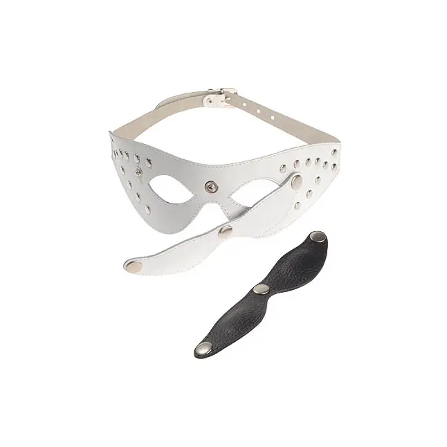 Белая кожаная маска на глаза с отстегивающимися шорами - BDSM accessories