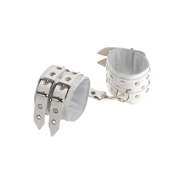 Белые кожаные наручники с ремешками - BDSM accessories