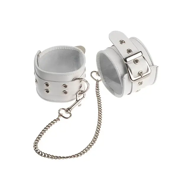 Белые кожаные оковы с широким ремешком - BDSM accessories