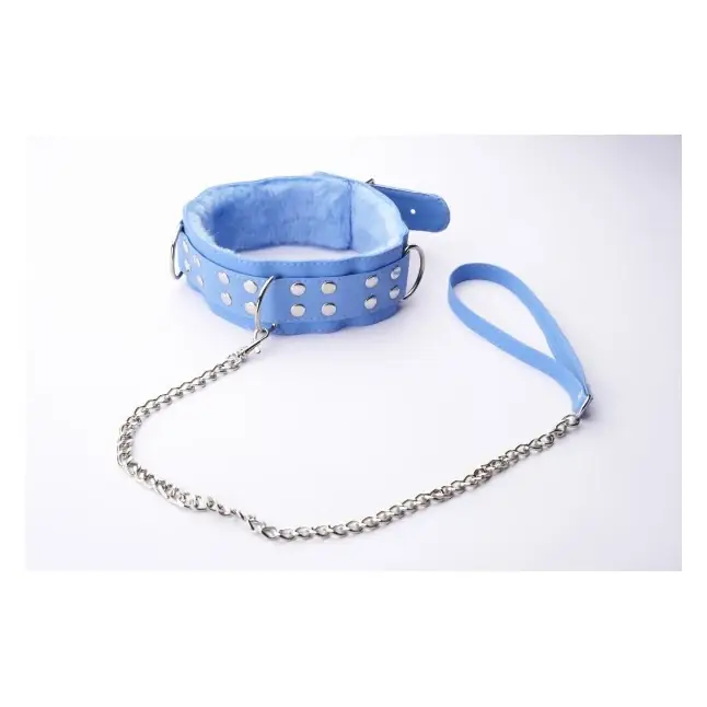 Голубой ошейник с меховой подкладкой - BDSM accessories