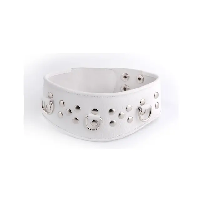 Белый кожаный ошейник с велюровой подкладкой - BDSM accessories