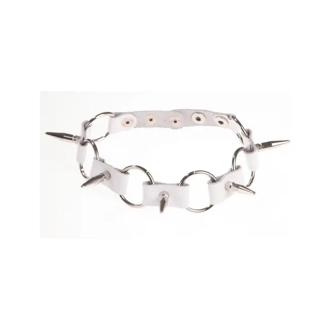 Белый кожаный ошейник с кольцами и шипами - BDSM accessories
