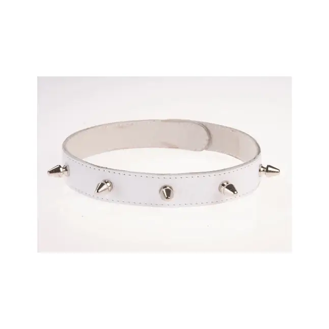 Кожаный белый ошейник на кнопках - BDSM accessories