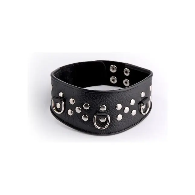 Кожаный черный ошейник с велюровой подкладкой - BDSM accessories