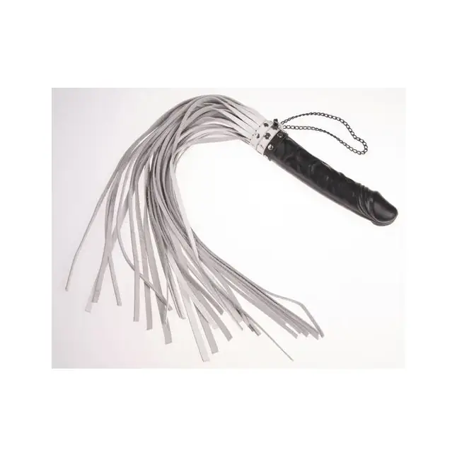 Белая плеть Ракета с чёрной ручкой-фаллосом - 65 см - BDSM accessories